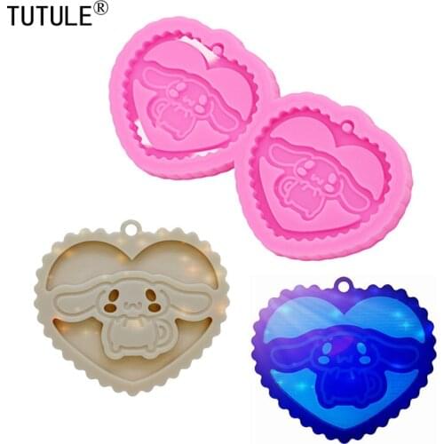 Mirror Dog silicone mold,Epoxy resin art flat Dog Keychain Polymer Clay baking candies hang Pieces Food grade pendant mould