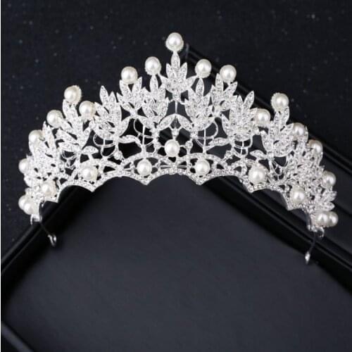 Women Trendy Wedding Baroque Crown Bridal Rhinestone Pearl Tiara And Crowns Bride Hair Jewelry Crystal Princess Headpiece