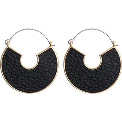 Trendy big arc C black red green grey brown leather charm hoop loop pendant hoop earrings for women special jewelry gift