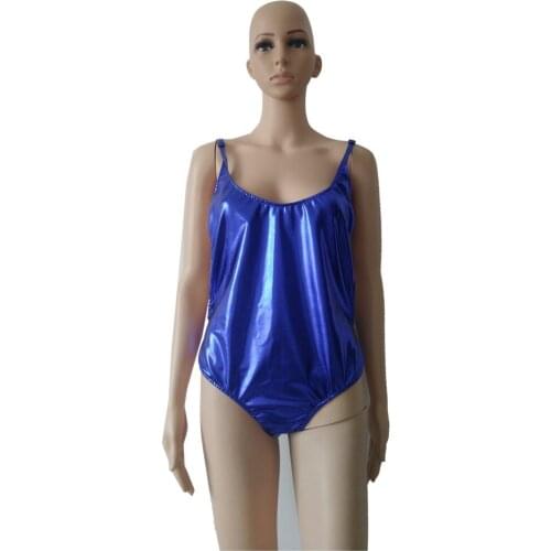 Sexy Club Bodysuit blue Women Bodycon Leotard Glossy Playsuit shinny Metallic Lingerie Dancing Thong Leotard Catsuit Nightwear