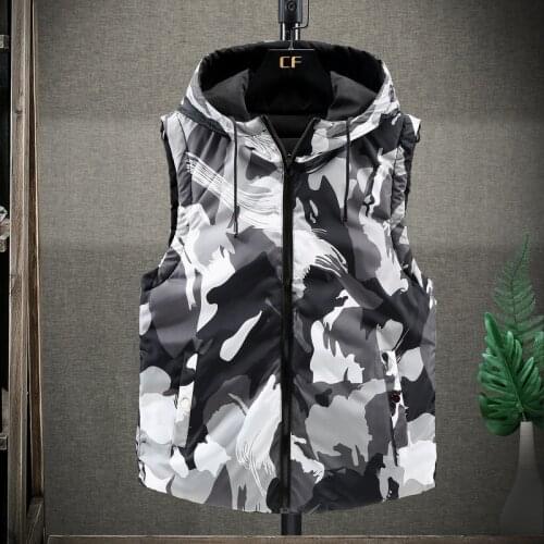 Double Side Windproof Warm Waistcoat New Mens Winter Reversible Hooded Sleeveless Jackets Stylish Camouflage Vest Plus Size 5Xl