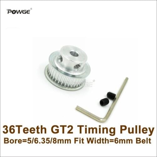 POWGE 36 Teeth 2GT Timing Pulley Bore 5/6.35/8mm Fit Width 6mm 2GT Open Timing Belt 36T 36Teeth GT2 Pulley For 3D Printer