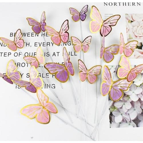 11Pcs/Set Butterfly Cake Toppers Happy Birthday Cake Pick Painted Wedding Party Cake Decoration Party Baking Supplies