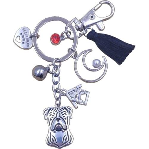 American Bulldog Dog Animal New Cute Old-fashioned Keychain Key Ring Pet Tassels Bohemian Women Men Boy Girl Jewelry Gift K020