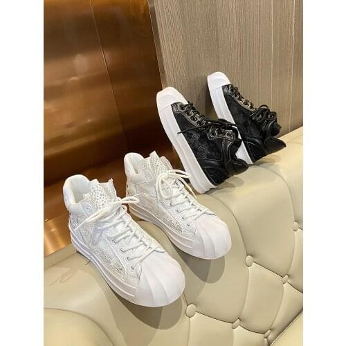 White Shoes Womens Summer Thin Breathable Mesh Shoes Board Shoes 2021 New Versatile Platform Casual High-Top Canvas Shoes