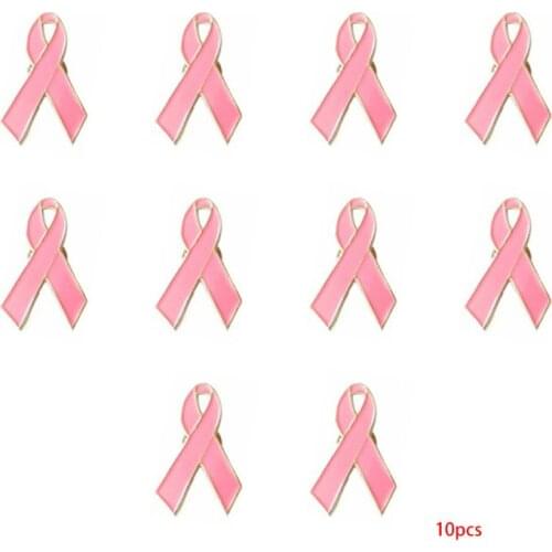 10Pcs/Set Womens Jewelry Enamel Pink Ribbon Brooch Pins Surviving Breast Cancer Awareness Hope Lapel Buttons Badges