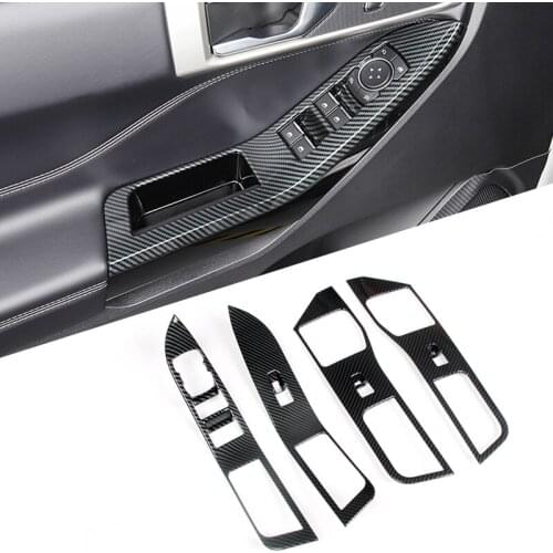 CITALL 1Set Inner Window Lift Switch Panel Cover Trim Fit For Ford Explorer 2020 2021 Left Hand Drive Carbon Fiber Style