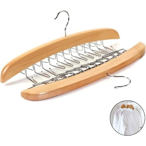Wood Racks With Stainless Steel Scarf Hooks Tie Belt Cloth Hanger Organizer Hanging Wardrobe Closet Storage Accessories Supplies