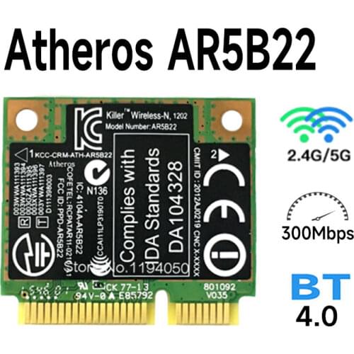 For Bigfoot networks 2.4G 5G WLAN card Killer N1202 AR5B22 DUAL BAND N+BLUETOOTH BT WIRELESS WIFI CARD