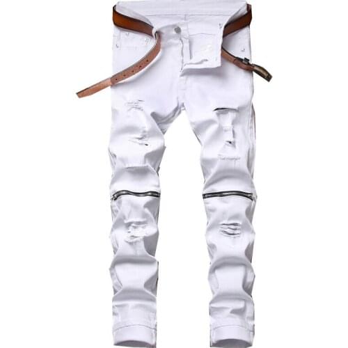 New Fashion Men Casual White Jeans Slim Straight Elasticity Overalls Pants Male Jeans Men