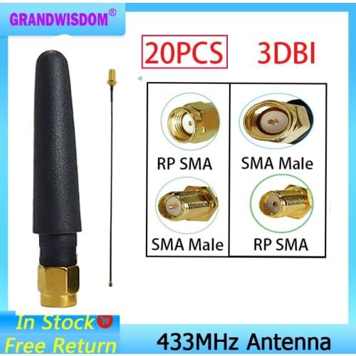 20pcs 433MHz Antenna 2.5dbi SMA Male Connector 433 mhz antena waterproof directional antenne + 21cm RP-SMA/u.FL Pigtail Cable