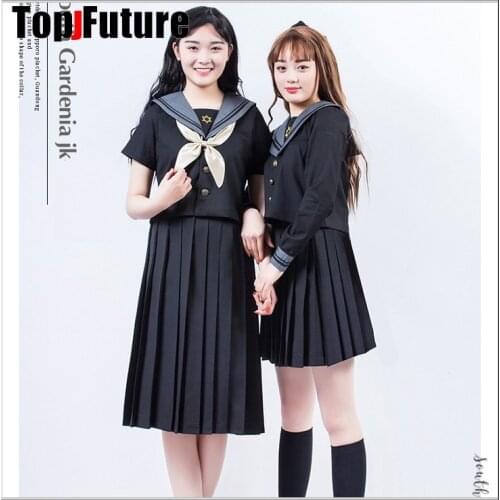 JK uniform Six star JK uniform womens spring and summer orthodox original black middle suit short long sleeve sailor suit