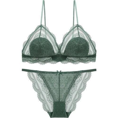 French Lace Bra Set Wire Free Triangle Cup 1/3 Bras with Panties Underwear Ensemble Lingerie Femme Intimates
