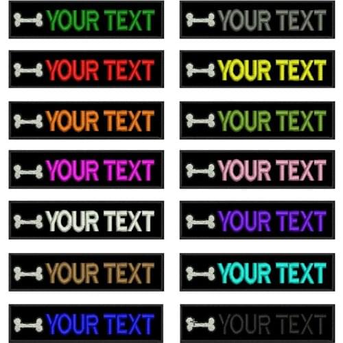 BONE Embroidery Custom Name Text Patch Stripes badge Iron On Or Sew On Or Velcro Backing Patches For Dog Collar