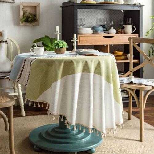 Round 150cm Table Cloth Cotton Linen Tablecloth INS Retro Tassle Tablecloths Dining Table Cover Tafelkleed mantel mesa nappe