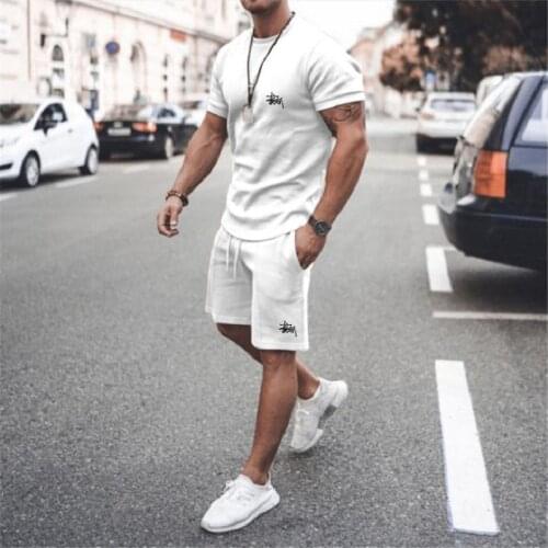2021 Summer Mens Casual Short-Sleeved Shorts Sports Fashion Suit Brawny Must-Have Outdoor Training Breathable Sportswear