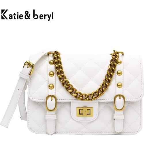 Fashion Lingge Small PU Leather Crossbody Bags Women New Summer Luxury Handbags Ladies Gold Chain Shoulder Bag Purses Designer