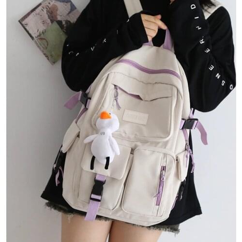 Trendy Multi-pocket Womens Backpacks Large-capacity School Bags for Teenage Girls School Student Backpack Female Korean Bookbag