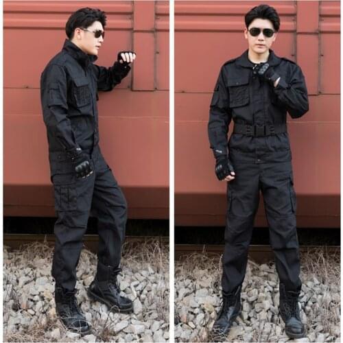 Cool Good Quality Black Army Uniform Shirt&Pants For Men Security Working Field Military Training Camping Climbing