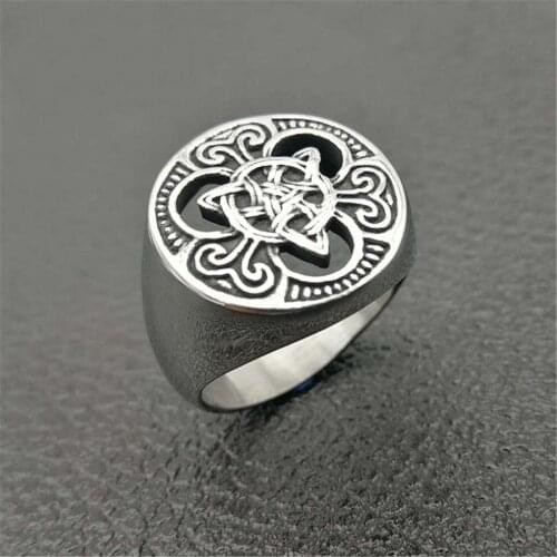Men Stainless Steel Ring Round Celtic Knot Signet Rings US Size 7-15 Retro Gifts