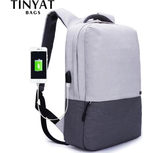 TINYAT Men Laptop Backpack For 15.6 inch USB Charging Backpacks Computer Anti-theft Bag School Backpack Bag Travel Women Mochila