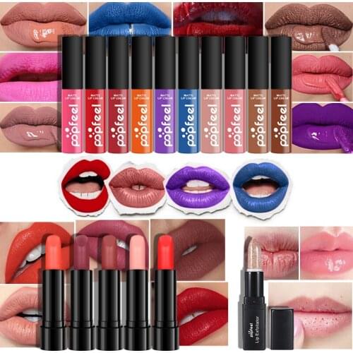 POPFEEL 16-piece Lips Makeup Set Lip Gloss Lipstick Scrub Rich Colors Long-lasting Waterproof Portable Full Starter Makeup Kit