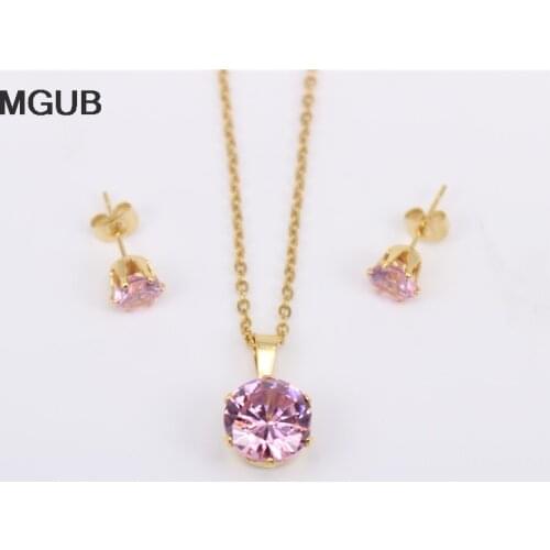 Round Crystal Set Earrings 5mm Pendant 10mm Stainless steel jewelry Elegant fashion womens jewelry ZN17