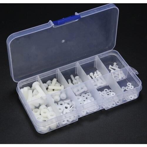 150pcs White Assortment Nylon Hex Screw Bolt Nut Standoff Spacer Fastener Kit with Plastic Case M2 M2.5 M3 M4 M5