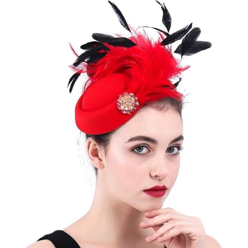 Bride Wool Felt Chapeau Cap Fancy Feather Fashioh Women Fascinator Hat Hair Pin Wedding Party Ladies Headpiece Handmade Headwear
