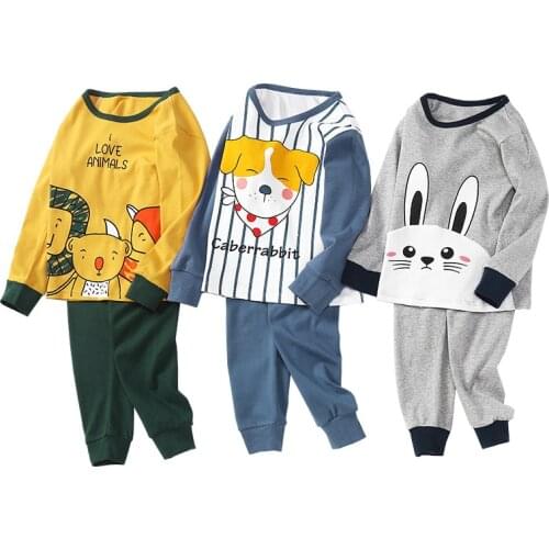 2021 New Baby Kids Pajamas Sets Cotton Long Sleeved Tshirt+pant Cartoon Girl Clothing 2pcs Sleepwear Suit Pyjama Boys Clothes