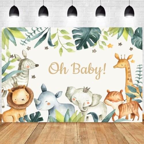 Oh Baby Photo Backdrop Animal Happy Birthday Party Flower Baby Shower Photography Background Booth Prop Decor Banner