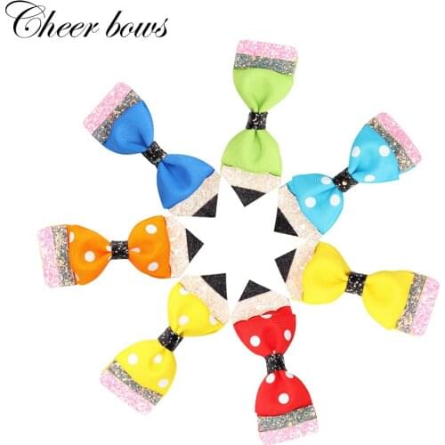 Back To School Hair Accessories for Girls Pencil Ribbon Glitter Hairgrips Children Kids School Hair Bows Handmade Headwear