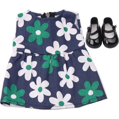 18 inch Girls doll clothes Tracksuit evening gown print dress with shoes American born skirt Baby toys fit 43 cm baby dolls c212