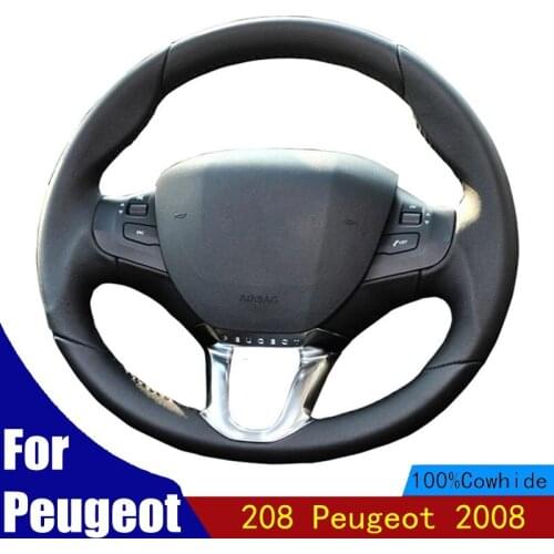 DIY Car Steering Wheel Cover Customized Original Auto Steering Wheel Wrap For Peugeot 208 Peugeot 2008 Genuine Leather