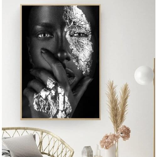 African Black Woman Poster Big Large Size Picture On Wall Loft Modern Home Decoration Gold Sexy Female Art Prints Room Decor