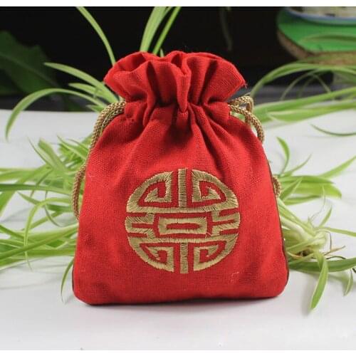 Cotton Linen Drawstring Gift Bag for Jewelry Gifts Pouch Chinese Ethnic Embroidery Tea Candy Packaging Bags 11*14cm ZA1775