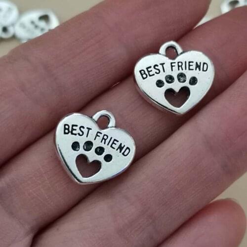 4*15mm Antique Silver Hollowed Heart With Best Friend Carved Charms Pendant For Bracelet Necklace Earring Making