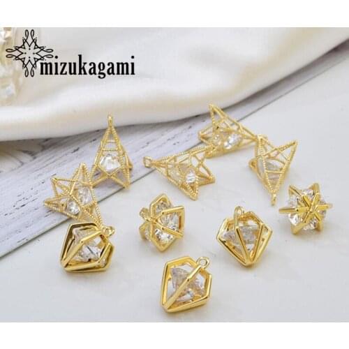 6pcs/lot Copper Plated 18K True Gold 3D Zircon Tower Diamond Charms Pendant For DIY jewelry material accessories