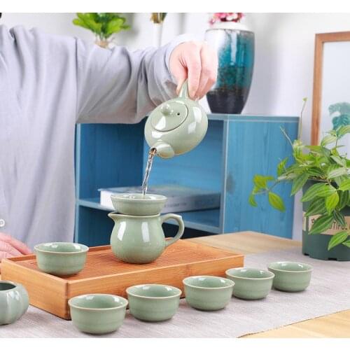 Luxurious 10pcs china Tea Set,Teapot+6 Cups+Filter+Dividing cup Ceramic Kungfu Porcelain Tea Ceremony black/puer/green/white