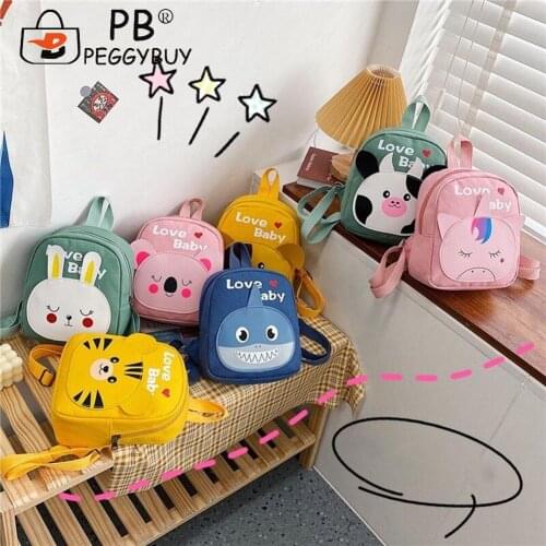 Kindergarten Children Animal Shape Rucksacks Casual Cartoon Pattern Zipper School Backpack Small Canvas Knapsack