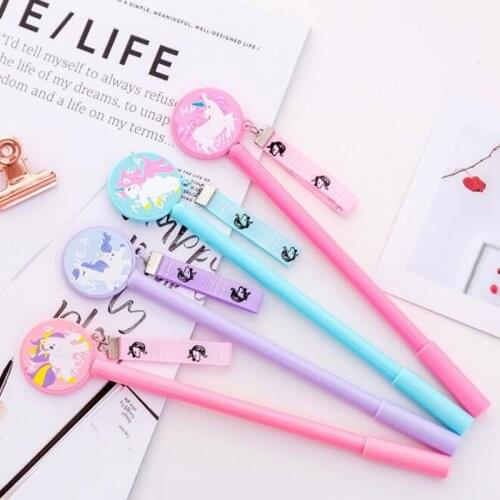 Cartoon Ribbon Unicorn Gel Pen Kawaii Lovely Pen Black Waterborne Signature Pen Student Office School Supplies Korea Stationery