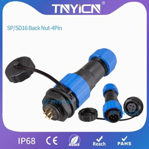 Waterproof Connector IP68 SP/SD16 Back Nut-4 Pin Panel Mount Cable Connectors Wire Connectors Set Dad Mom Led Plug and Socket