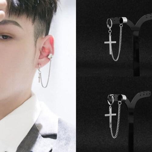 Hip Hop Rock Ear Chain Cross Earrings Retro Geometric Simplicity Ear Bones Ear Clip Clip Street Snap Couples Jewelry Gifts