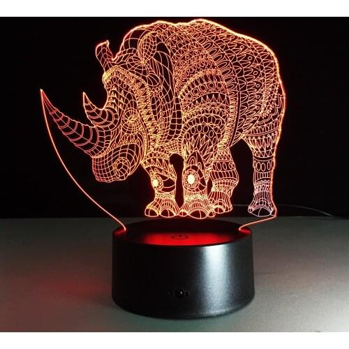Cute Animal Rhinoceros Lamp Colorful Acrylic Table Lamp For Party Baby 3D Hologram Luminaria Nightlight Free Shipping