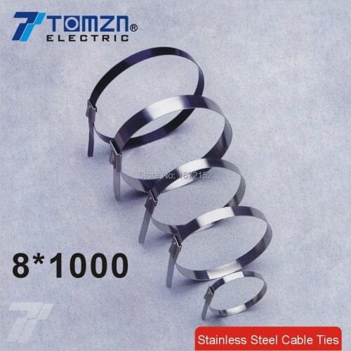 100pcs 8mmx1000mm STAINLESS STEEL ZIP CABLE TIES LOCK TIE WRAP