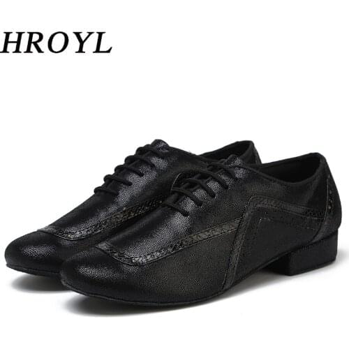 HROYL Mens Latin Dance Shoes New Dance Shoes Unique Design Salsa Shoes Genuine Leather Blue Black Sandals
