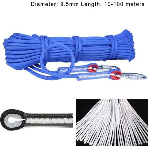 Climbing Cord Diameter 9.5mm 10-50 meters 12KN Outdoor Hiking Accessories Paracord Safety Rope with 2pcs Buckle Safety Rope