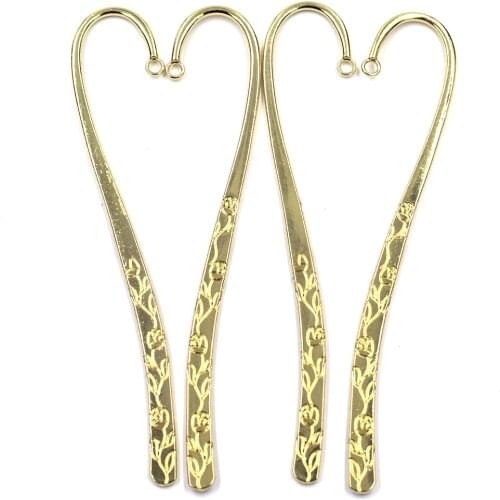 2Pcs Bookmarks With Loop For Book Reading Rose Flowers Carved Gold Plated Jewelry DIY Making Findings 122mm