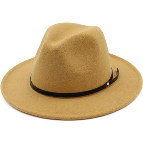 YOYOCORN Spring Autumn Wool Boater Flat Top Hat For Womens Felt Wide Brim Fedora Hat Jazz Cap Classic Bowler Gambler Top Hat