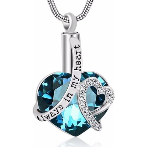 Always in my heart Locket screw Heart cremation memorial ashes urn birthstone necklace jewelry keepsake pendant